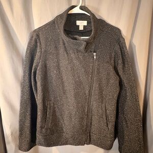 LOFT Gray Textured Asymmetrical Zip Bomber Jacket